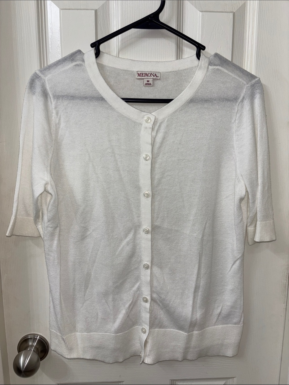 Merona White Short Sleeve Button-Front Cardigan